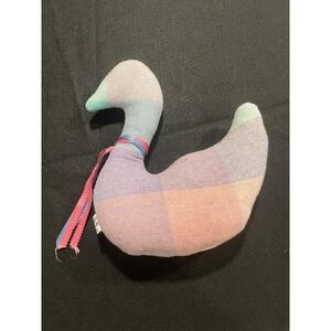 Pastel Plaid Goose Stuffed Animal Pillow Vintage 90s Amana Woolen Mills‎ 12"